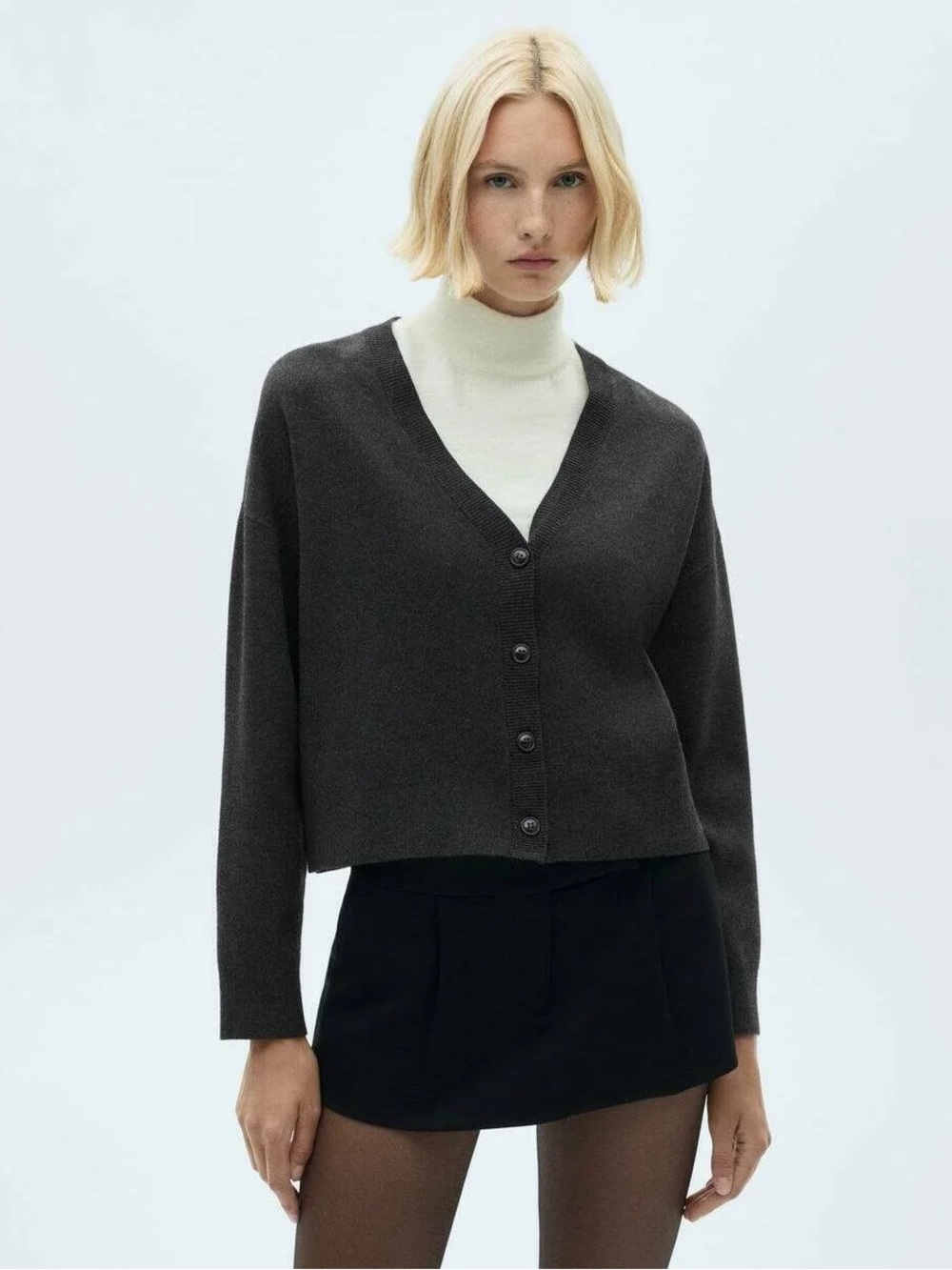 NWOT ✨ Mango Charcoal Button-Front V-Neck Cardigan